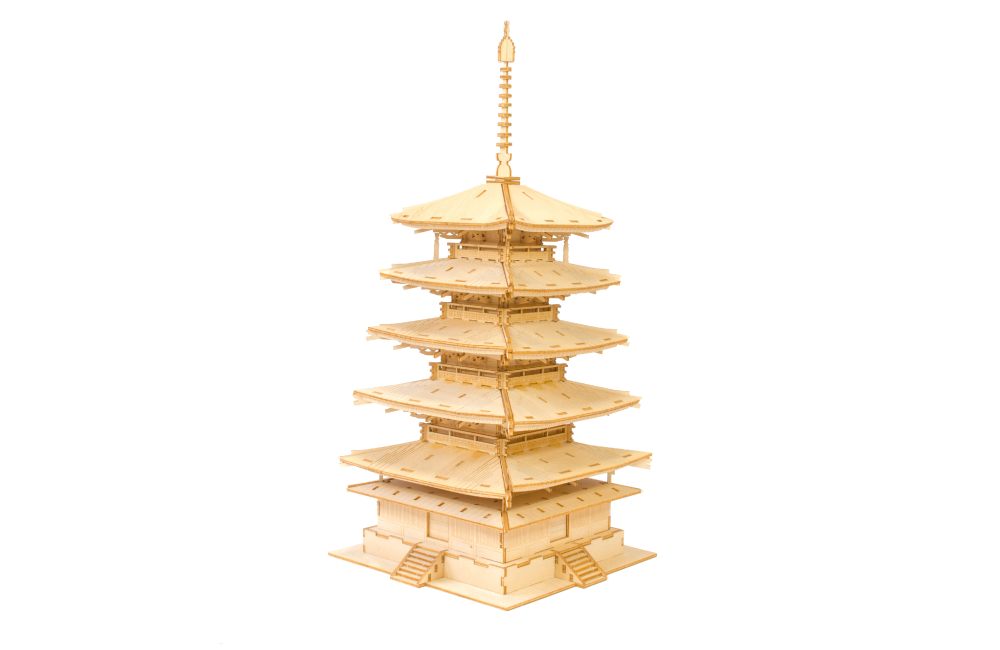 Azone Wooden Art Style Wood Puzzle Kigumi Five Story Pagoda Japan w/Tracking 